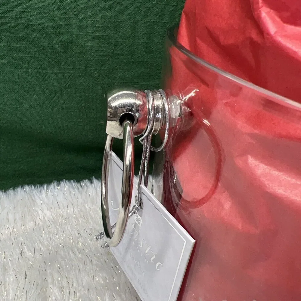 Ice Bucket Glass Etched Evergreen Trees‎ Christmas Trees Silver Handles 6” NEW